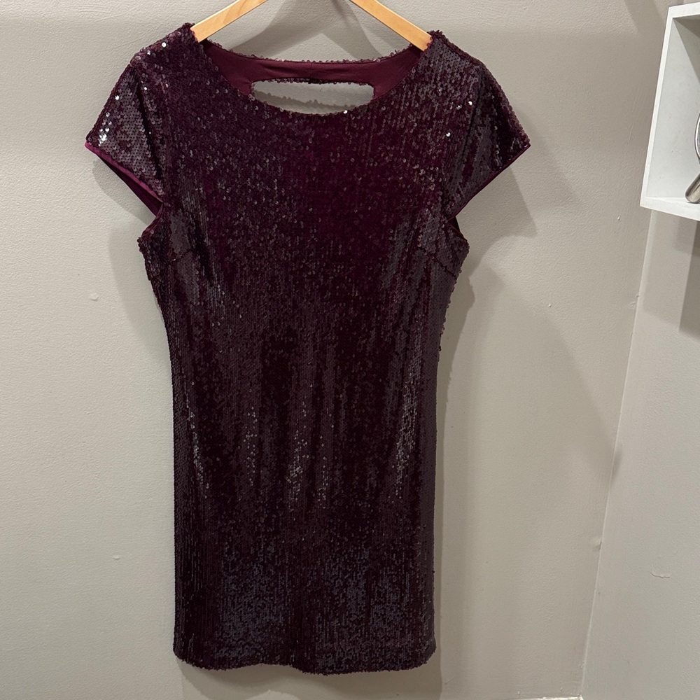Skies Are Blue Deep Burgundy Sequin Mini Dress